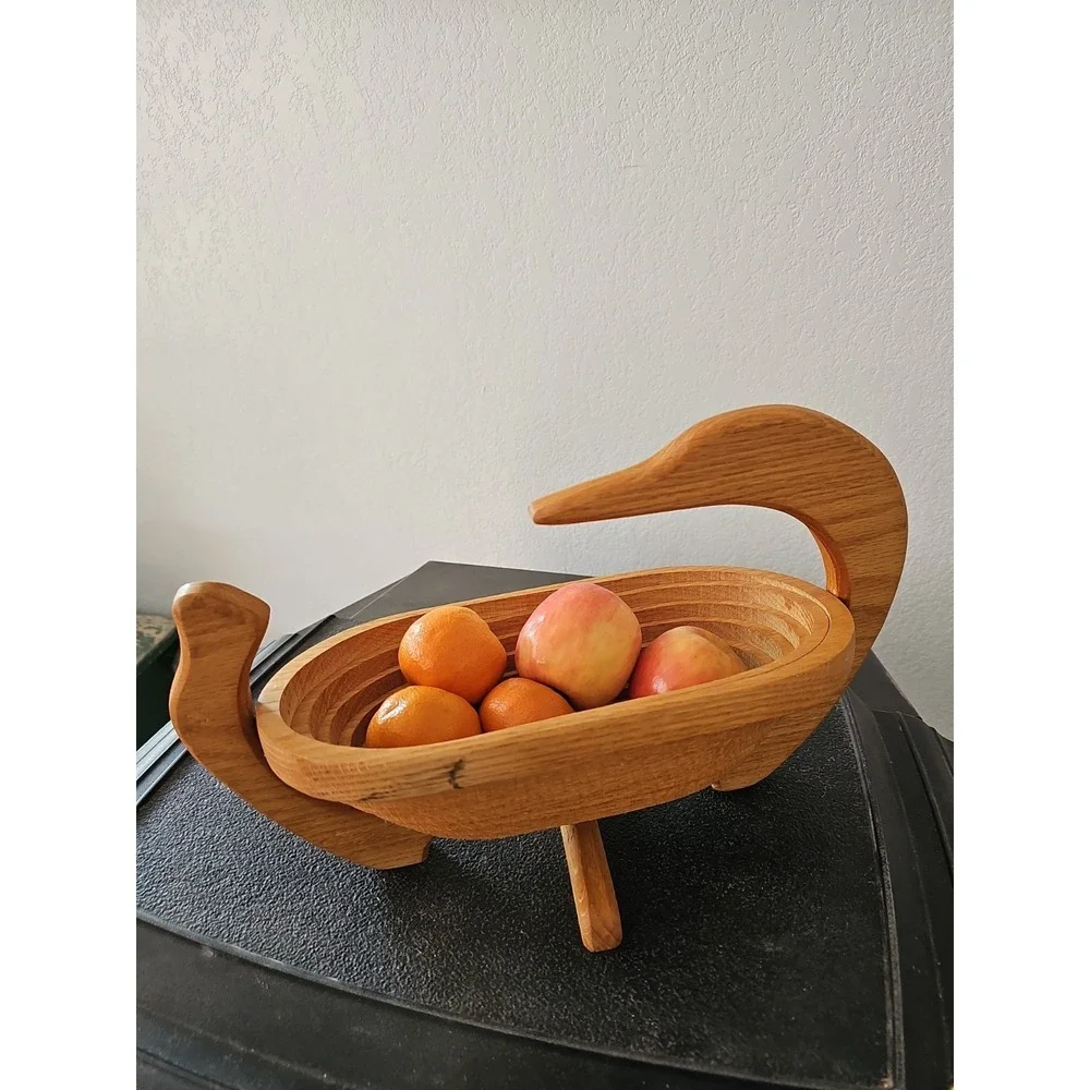 Handmade Amish Made Montana Folding Wooden Fruit Bowl Bread Basket Collapsible